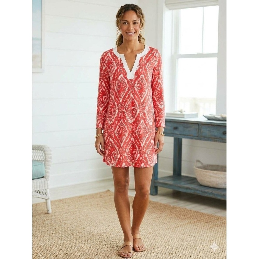 Lilly Pulitzer Ripley Tunic Island Coral Reef Madness Red White Size L 42795